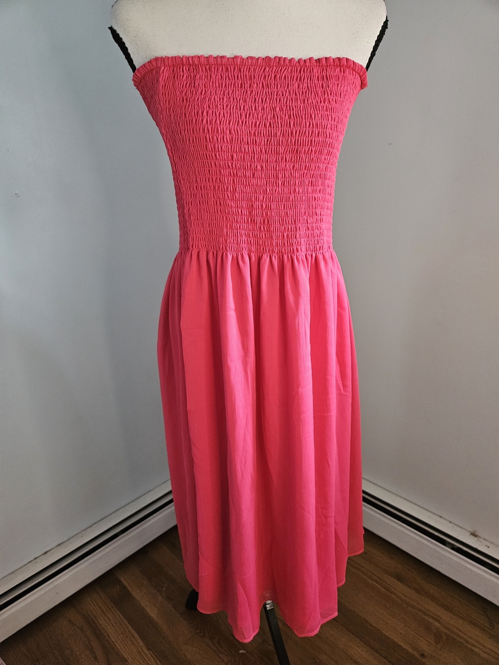 Time and Tru Strapless Smocked Midi Dress in Hot Pink